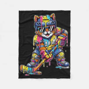Colorful Cat Hockey Ice Cream Drip Player Fleece Blanket