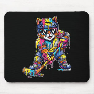 Colorful Cat Hockey Ice Cream Drip Player Mouse Pad