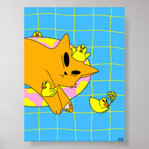 Colorful Cat in The Pool Bathroom Poster