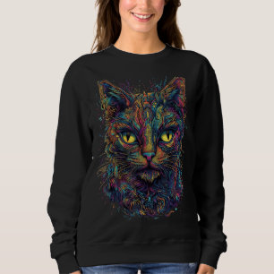 Colorful Cat Psychedelic Art Trippy Hippie Girls Sweatshirt