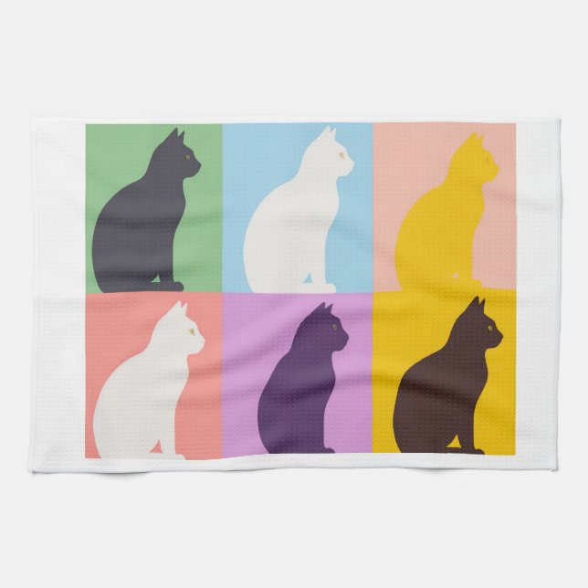 Colorful Cat Silhouette Tea Towel (Horizontal)