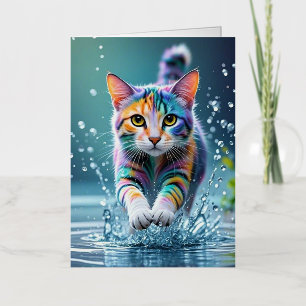 Colorful cat, splash, painting, coloring grading foil greeting card