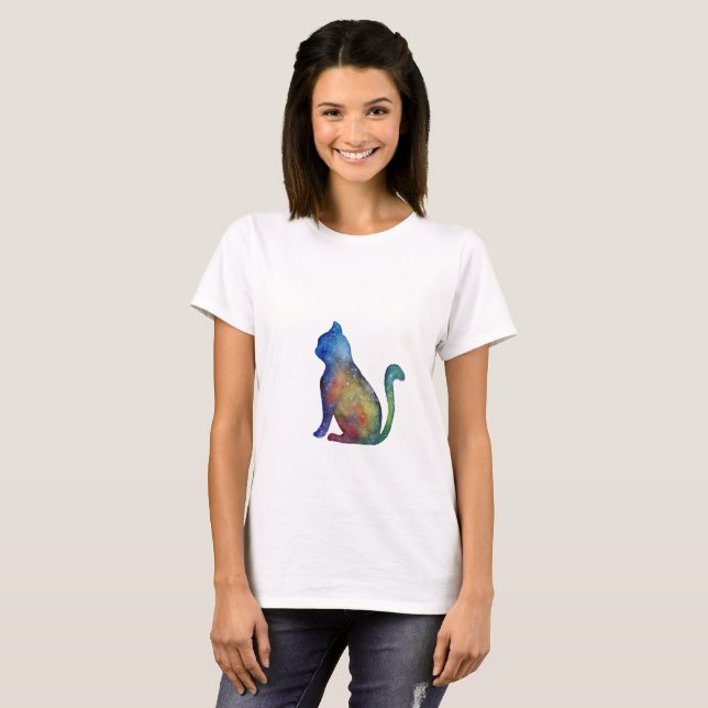 Colorful Cat Women's Basic T-Shirt, White T-Shirt (Front Full)