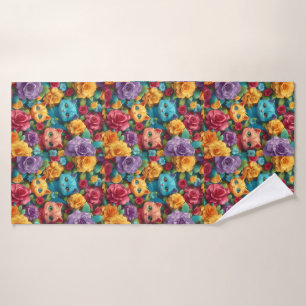 Colorful cats and flowers cute design bath towel set