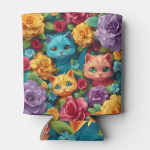 Colorful cats and flowers cute design can cooler