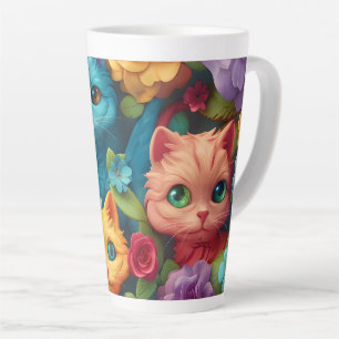 Colorful cats and flowers cute design latte mug