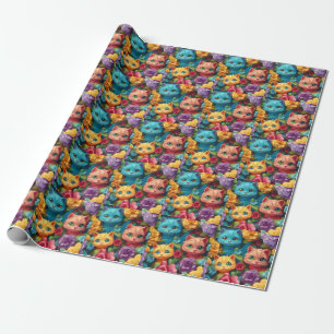Colorful cats and flowers cute design wrapping paper