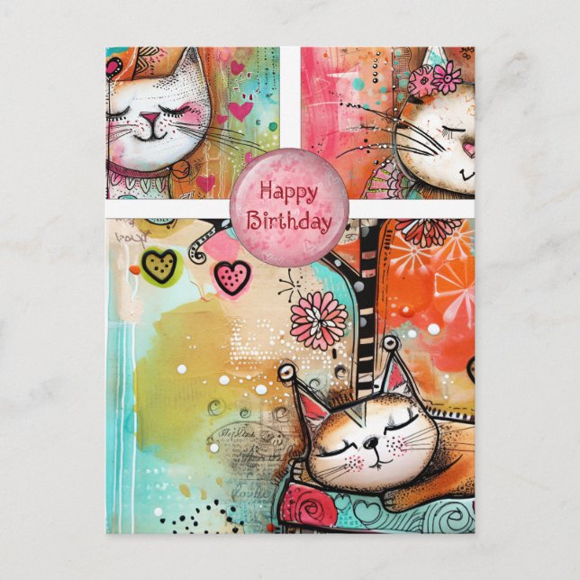 Colorful Cats Birthday Postcard (Front)