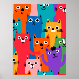 Colorful cats pattern poster