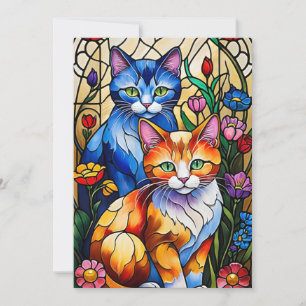 Colorful Cats Stained Glass Holiday Card