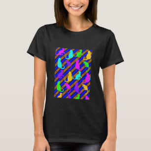 Colorful Cats stripes and polkadots Animal art T-Shirt