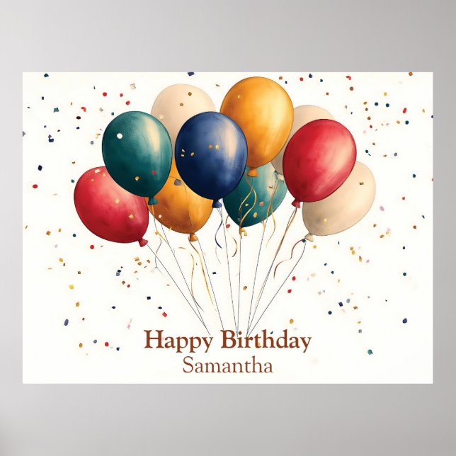 Colorful Celebration Balloons with Confetti Poster (Front)