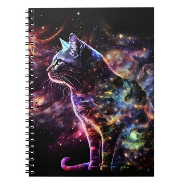 COLORFUL CELESTIAL CATS IN SPACE NOTEBOOK (Front)