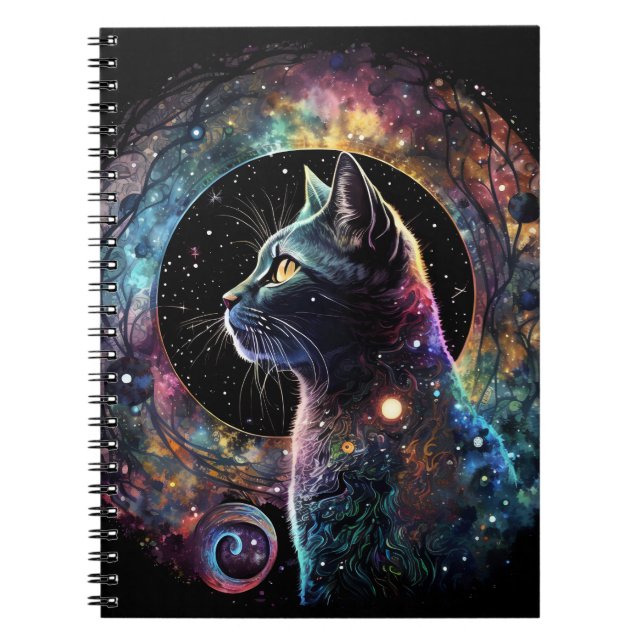 COLORFUL CELESTIAL CATS IN SPACE NOTEBOOK (Front)