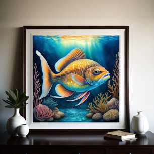 Colorful Chalk Drawing Fish Poster