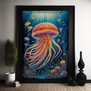 Colorful Chalk Drawing Jellyfish Poster