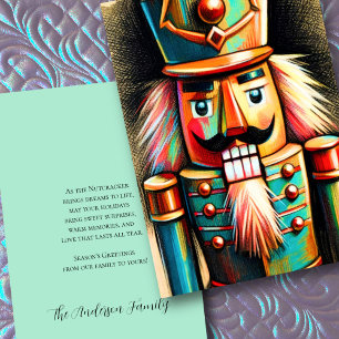 Colorful Chalk Drawn Nutcracker Christmas Holiday Card