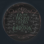 Colorful Chalkboard Christmas Calligraphy Chalk Paper Plate<br><div class="desc">Fashionable and fun chalkboard look. It will make people break out in song…. "Five Gold Rings…" (Just don't let them sing with their mouths full - chuckle) Perfectly classy and classic holiday background for your delicious meal. This design is also featured on many other items - from cards to t-shirts,...</div>