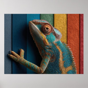 Colorful Chameleon on Rainbow Background Poster
