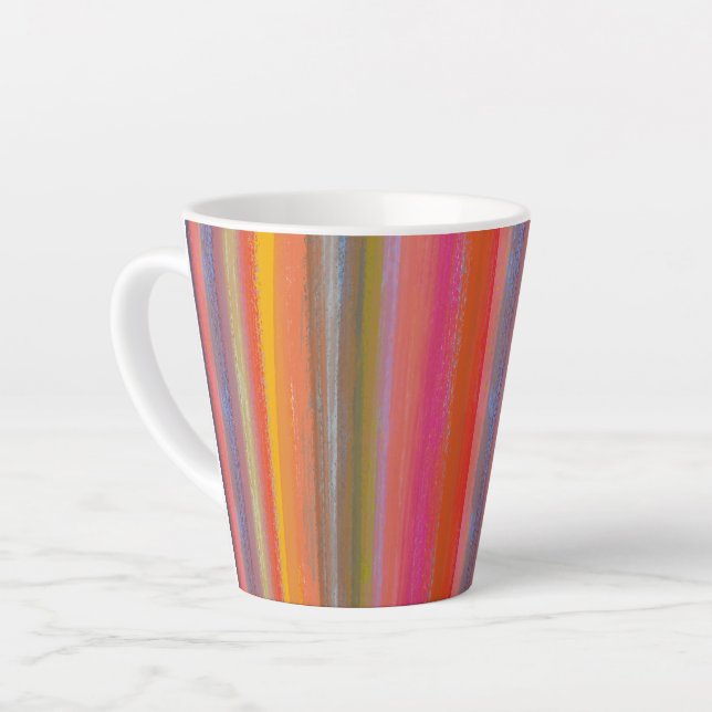 Colorful Charcoal Boho Stripes Latte Mug (Left Angle)