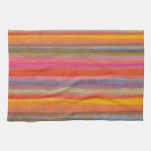 Colorful Charcoal Boho Stripes Tea Towel