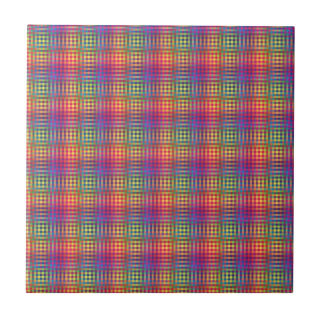 Colorful Checker Abstract Pattern Ceramic Tile (Front)