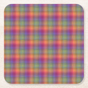 Colorful Checker Abstract Pattern Square Paper Coaster