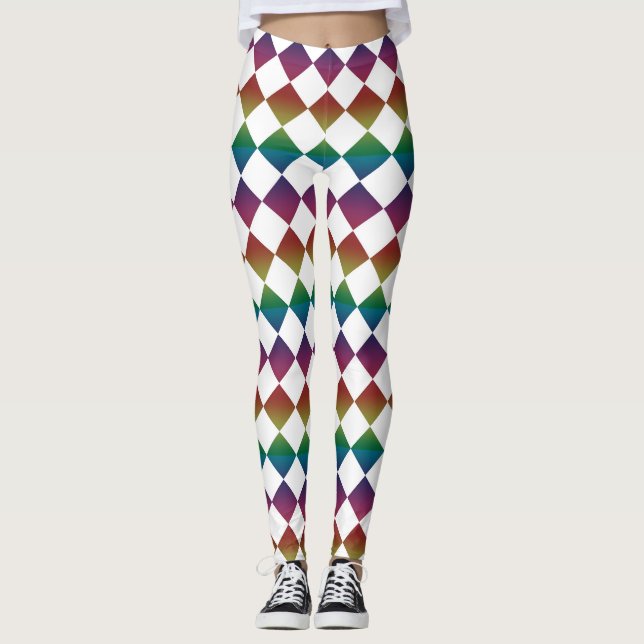 Colorful Checker Diamond Pattern Leggings (Front)