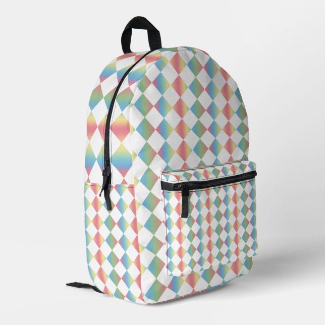 Colorful Checker Diamond Pattern Printed Backpack (Back Corner Left)
