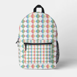 Colorful Checker Diamond Pattern Printed Backpack