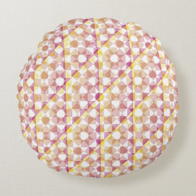 Colorful Checker Diamond Plaid Pattern Round Cushion (Front)