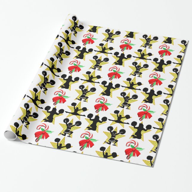 COLORFUL CHEERLEADING CHRISTMAS DESIGN WRAPPING PAPER (Unrolled)