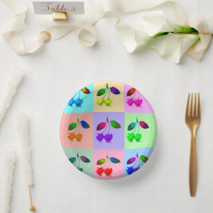 Colorful Cherries - Pop Art Paper Plate