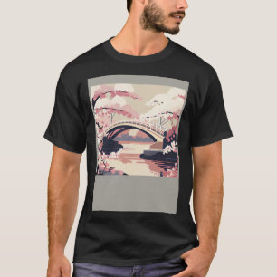 Colorful Cherry Blossom Bridge Vibrant T-Shirt