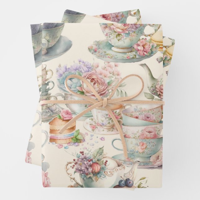 Colorful chic afternoon tea wrapping paper sheet (In situ)