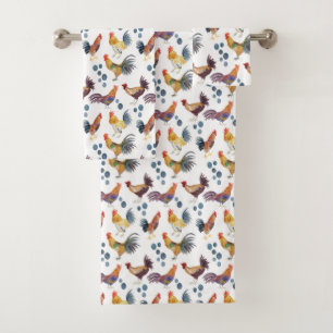 Colorful Chickens & Eggs Watercolor Pattern  Bath Towel Set