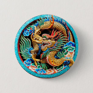 COLORFUL CHINESE DRAGON 6 CM ROUND BADGE