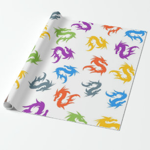 COLORFUL CHINESE DRAGONS WRAPPING PAPER