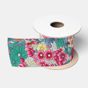 Colorful Chinese Floral Pattern Satin Ribbon