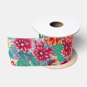 Colorful Chinese Floral Pattern Satin Ribbon