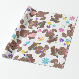 COLORFUL CHOCOLATE EASTER BUNNIES & EGGS WRAPPING PAPER