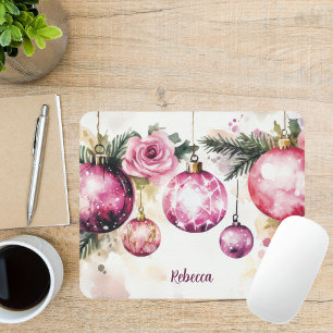 Colorful Christmas Baubles with Flowers Mouse Pad