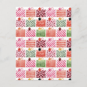 Colorful Christmas Gift Pattern Holiday Postcard