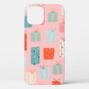 Colorful Christmas gifts on a pink background. Sea iPhone 12 Case