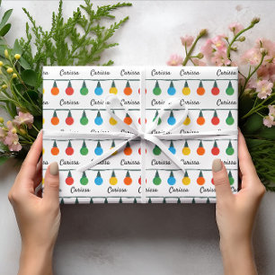 Colorful Christmas Light Personalized Name Wrapping Paper
