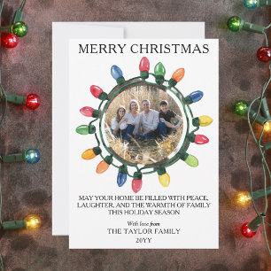 Colorful Christmas Lights Photo Family Holiday Card
