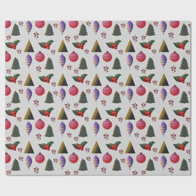 Colorful Christmas Ornaments Wrapping Paper (Flat)