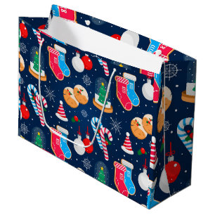 Colorful Christmas Pattern Large Gift Bag