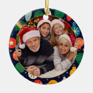 Colorful Christmas Pattern One Photo Ceramic Ornament