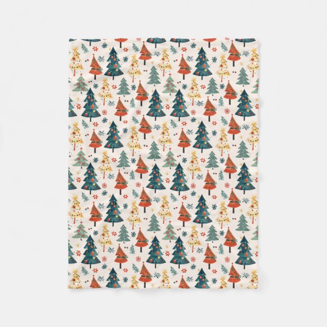 Colorful Christmas Pine Trees Seamless Pattern Fleece Blanket (Front)